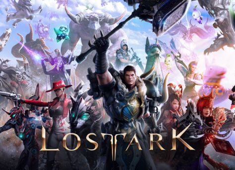 Animated people leading with a man with an axe with a Lost Ark logo