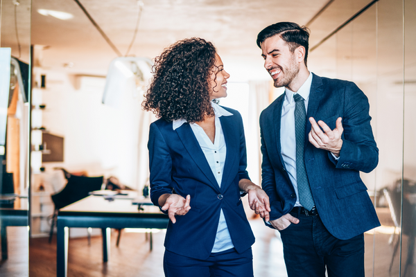 Coworkers laughing together