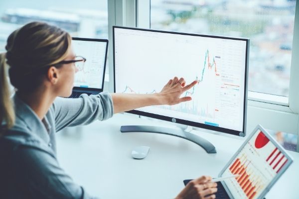 woman analyzing data