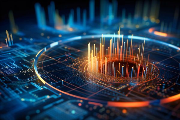 abstract AI image with lines inside a circle on a circuit board visual