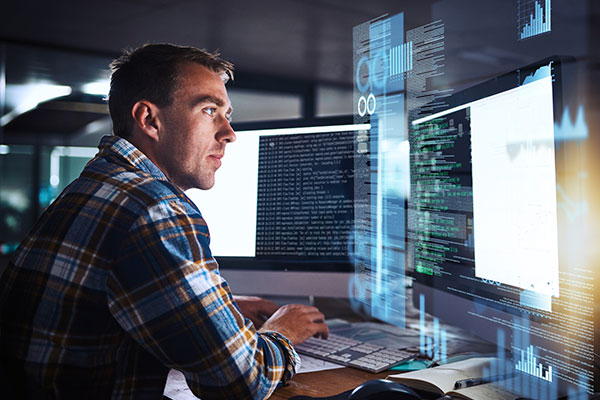 man reading computer