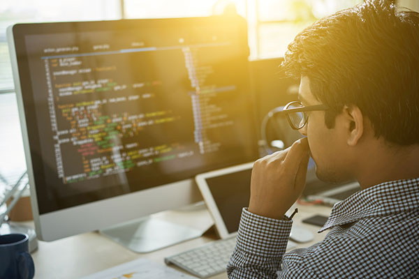man reading code