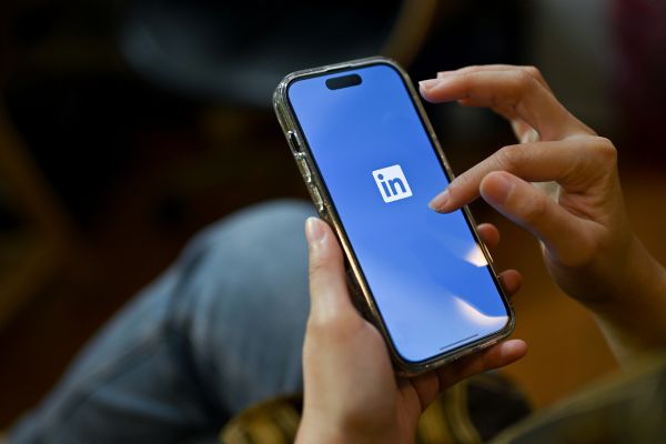 LinkedIn icon on someone's phone