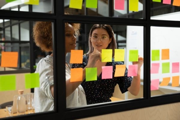 team working with sticky notes
