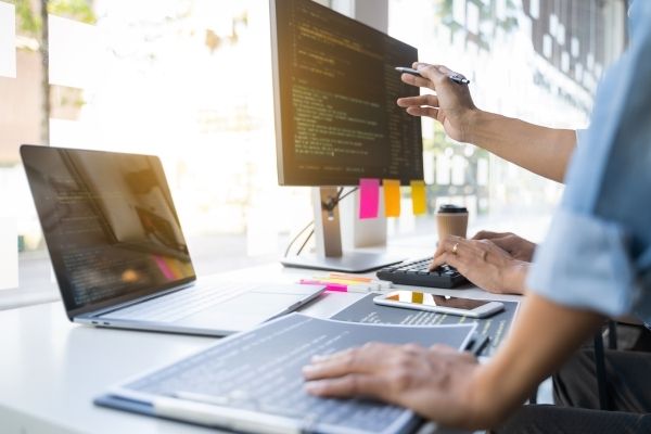 people working together on computer