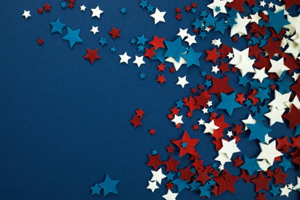 Blue background with red, white, and blue stars
