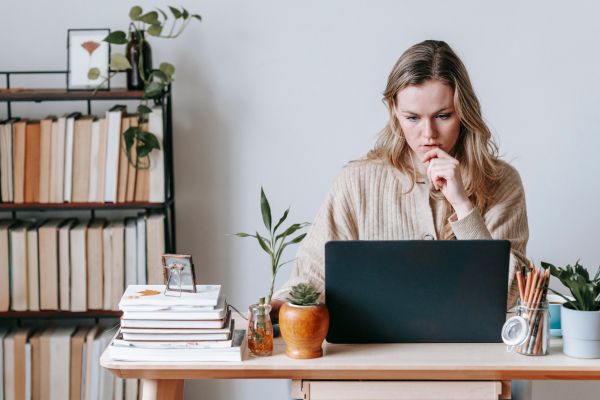 Woman working on a laptop