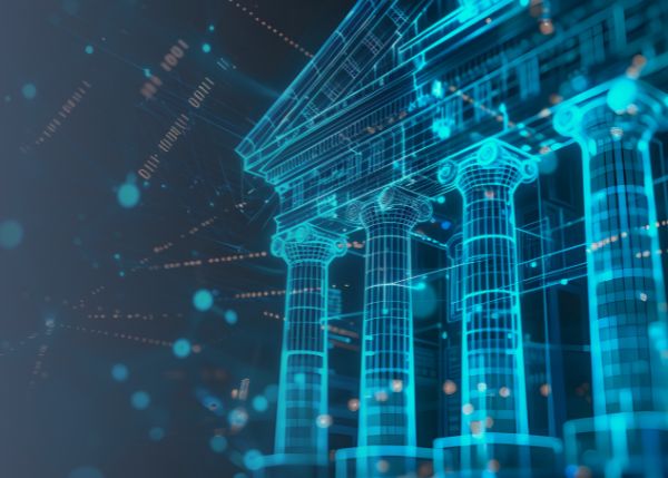 abstract image of virtual outline of building with columns 
