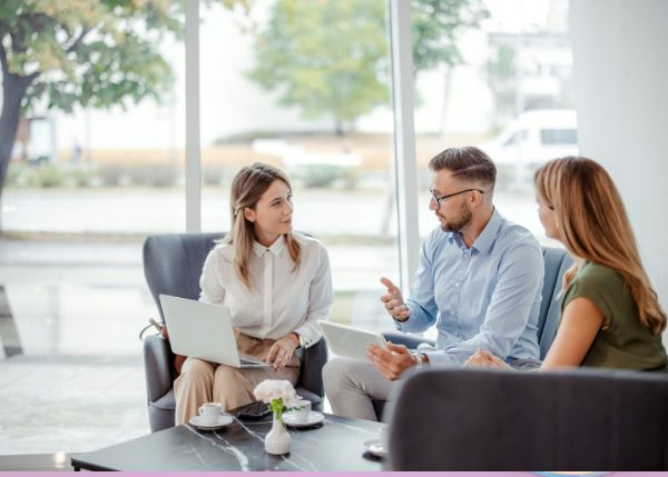 Group of coworkers having a discussion