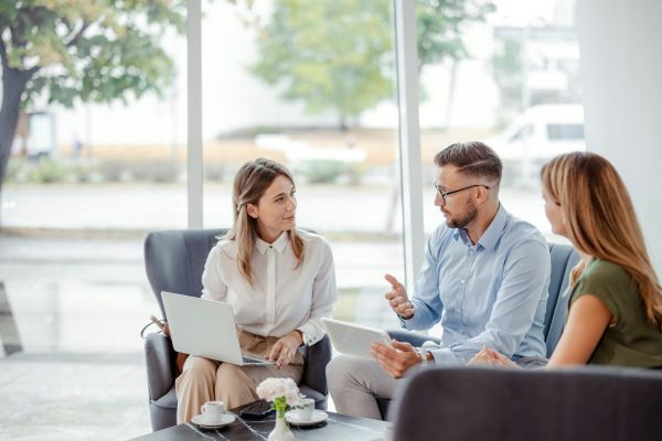 Group of coworkers having a discussion