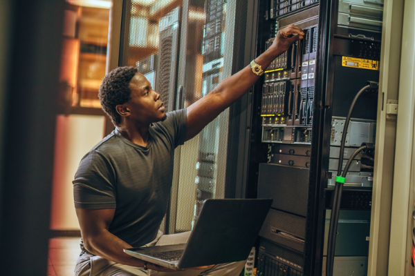 person working in data center 