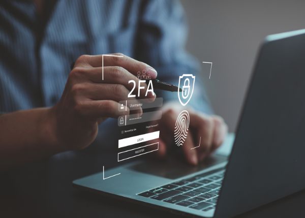 a projection of two factor authentication projecting from a laptop