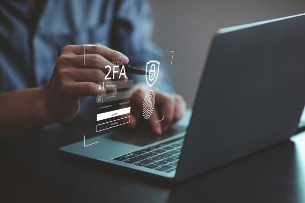 a projection of two factor authentication projecting from a laptop