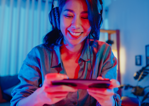 woman using gaming console