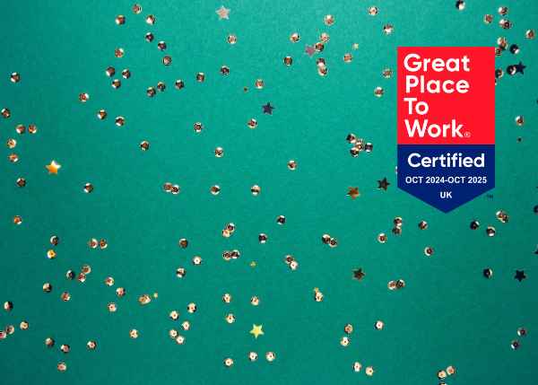 Green background with gold stars and beads scattered