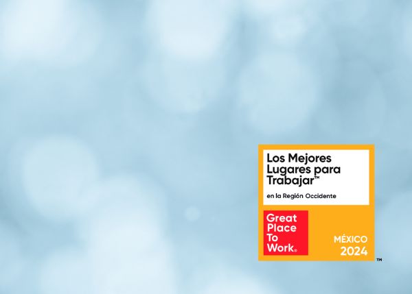 abstract blue background with great place to work in mexico 2024 award badge in bottom right corner