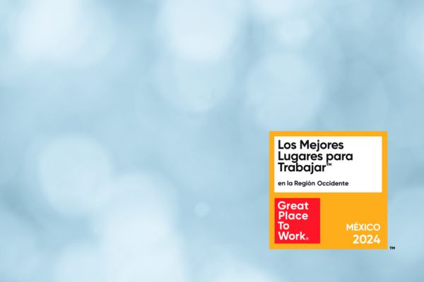 abstract blue background with great place to work in mexico 2024 award badge in bottom right corner