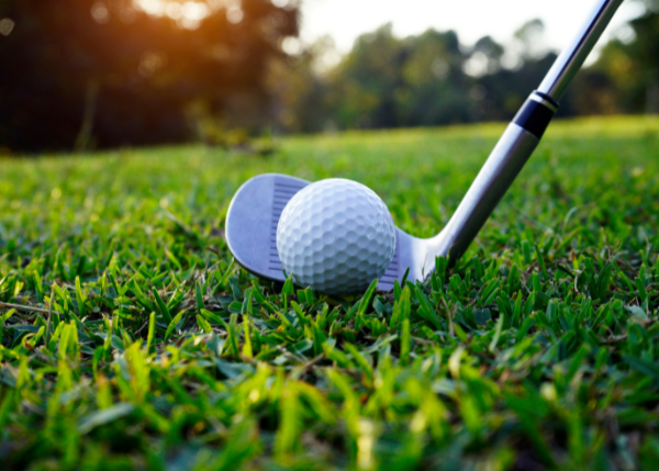 Golf ball and putter on the green