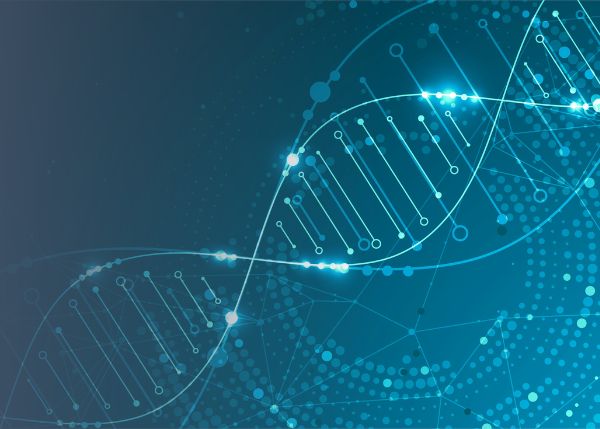 abstract image of DNA strip with gradient blue background