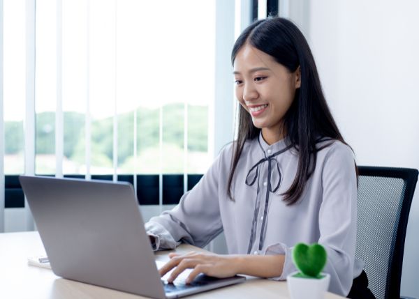 Woman working on a laptop
