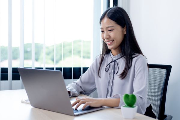 Woman working on a laptop