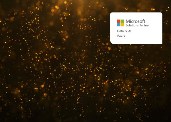 Abstract gold circles design with Microsoft Solutions Partner badge