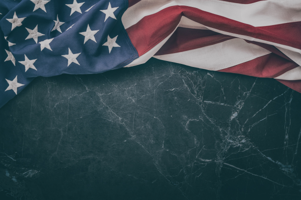 American Flag over granite