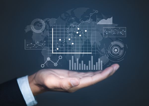 Open hand with graphic of data floating above