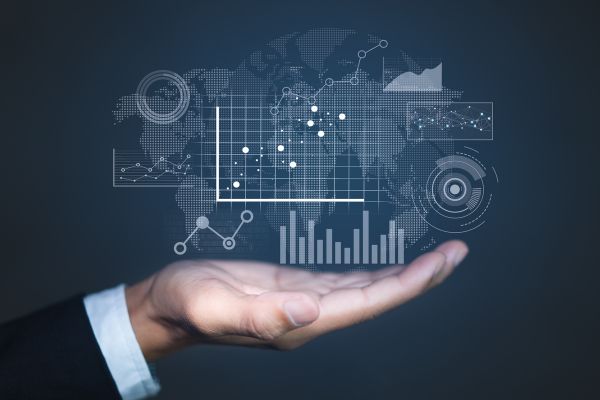Open hand with graphic of data floating above