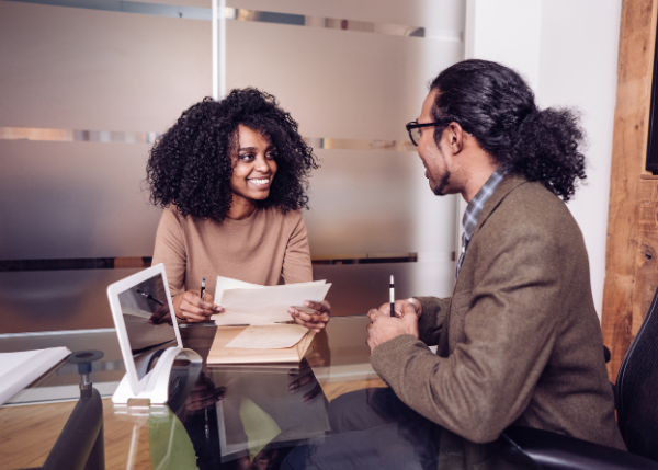 Interview with two people in an office