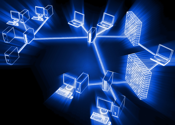 Network of computers linked behind firewall